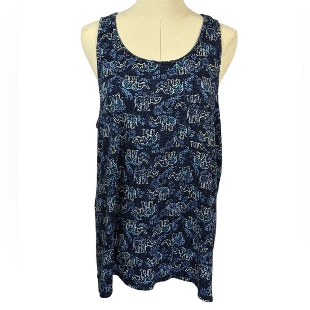 Croft & Barrow Intimates Super Soft Blue Tank Top w/Pocket & Elephant Design (L)